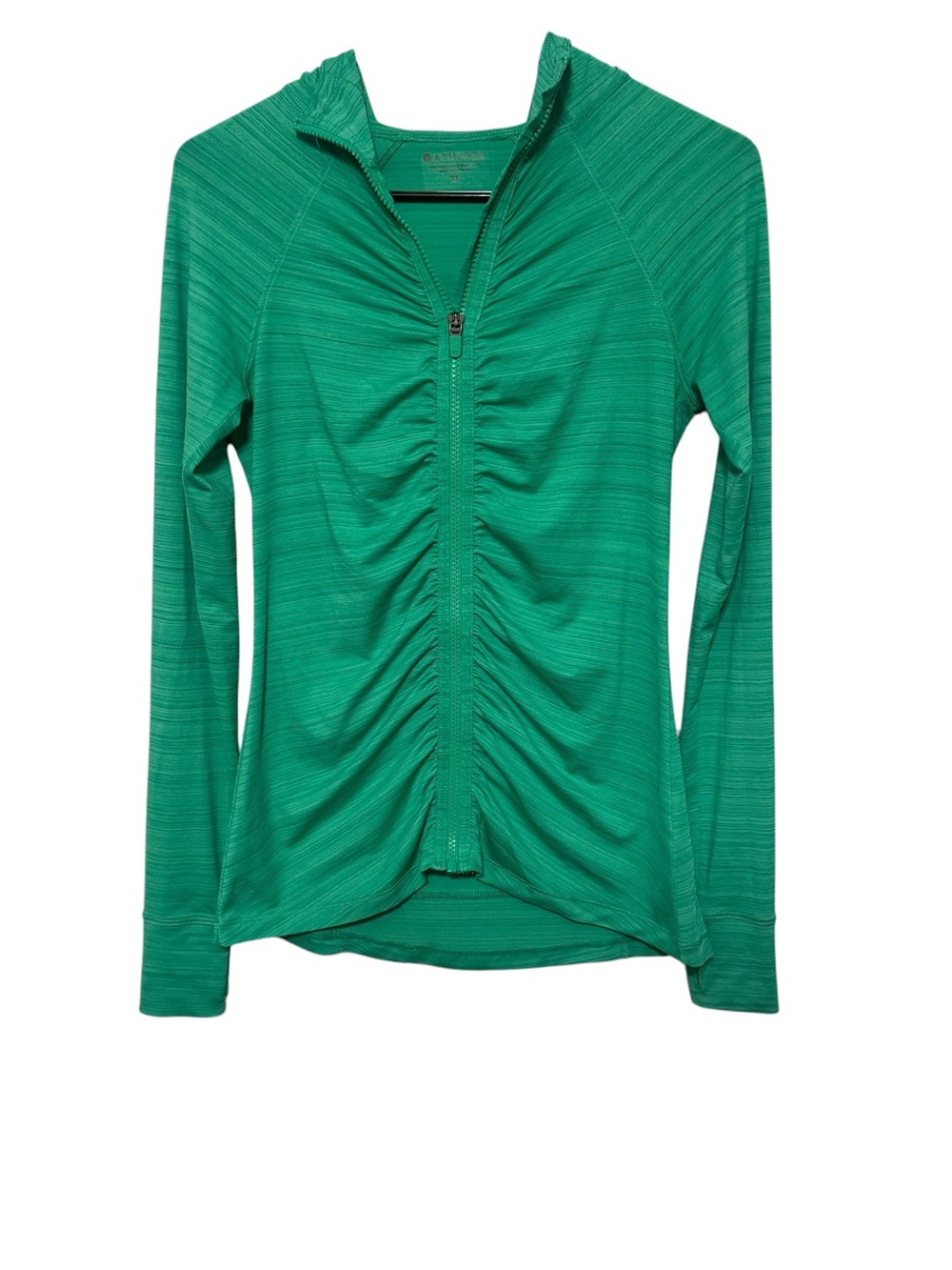 Athleta Emerald Green Ruched Zip-Up Hoodie